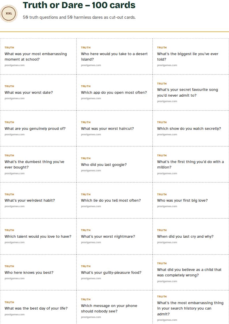 Truth or Dare – 100 cards